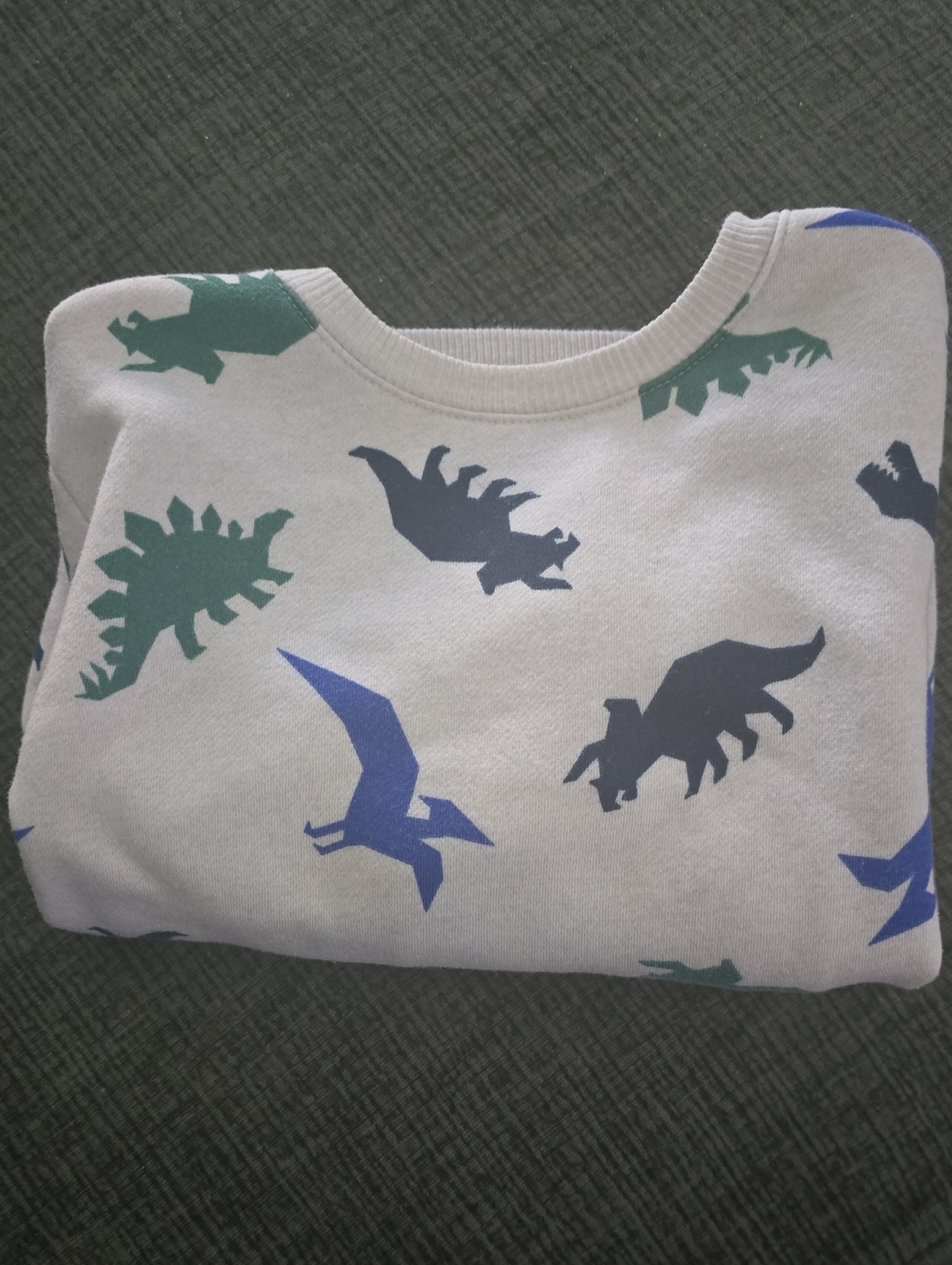 Kids Dinosaur Print White Crewneck Shirt - Blue & Green Dino Pattern